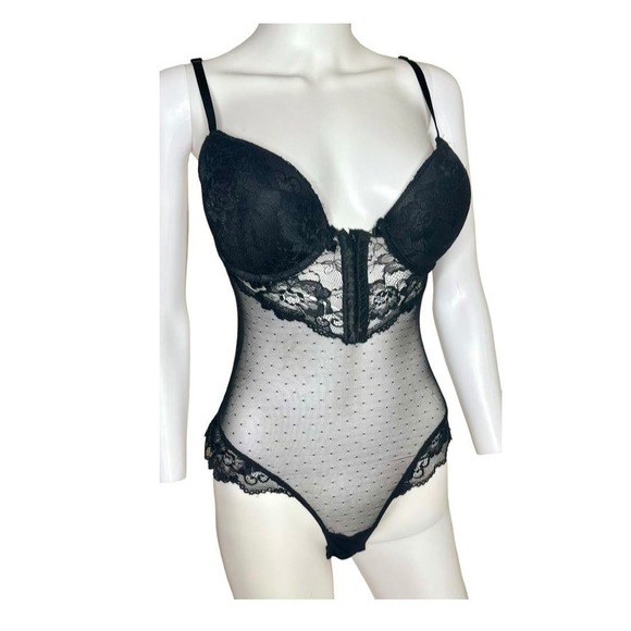 Black Sexy Lace Push-Up Coreset Bra BodySuit Lingerie Womens Size Large​… - Picture 1 of 13
